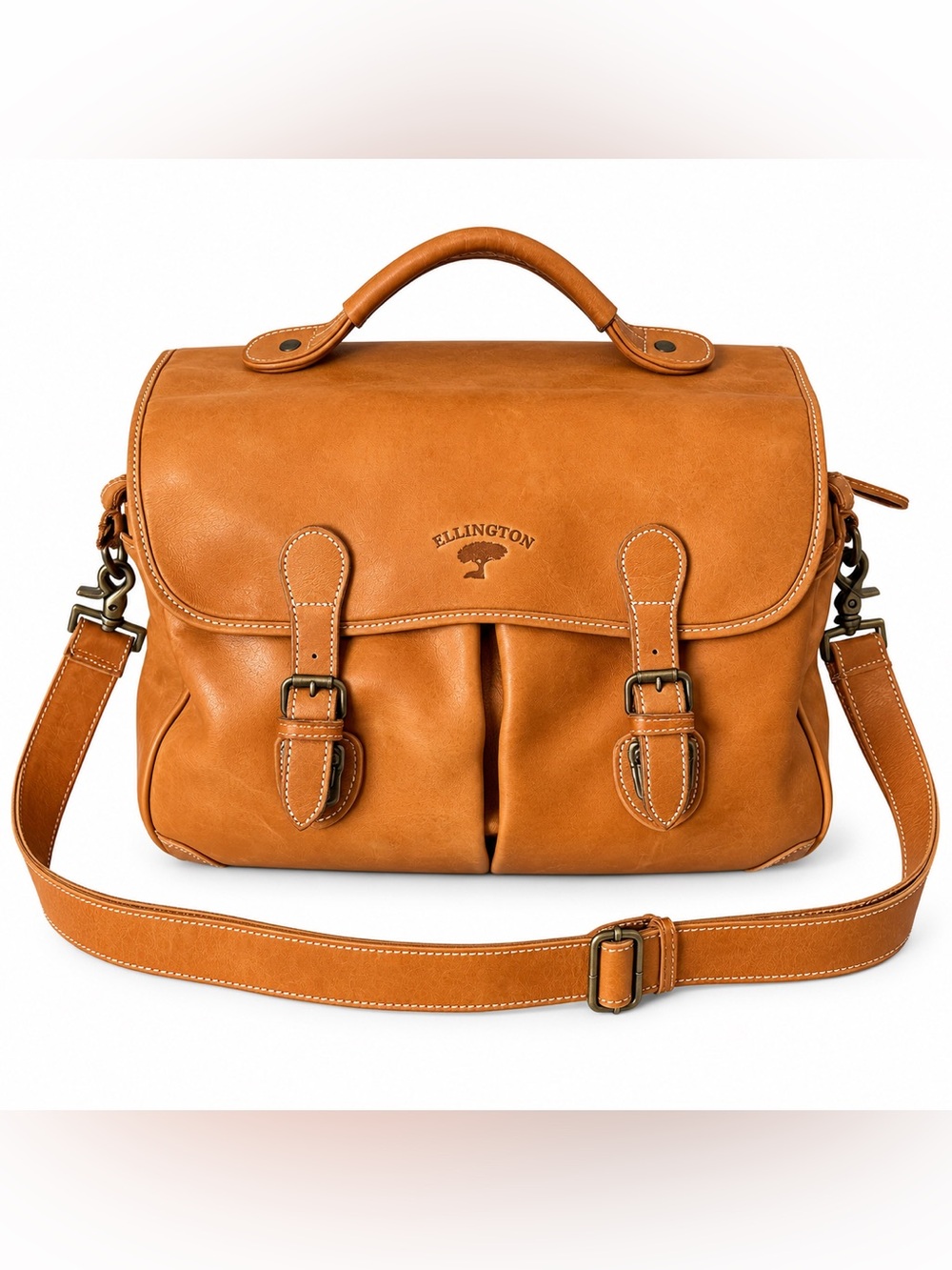 Vintage Ellington Saddle Brown Leather Messenger Crossbody Sachel